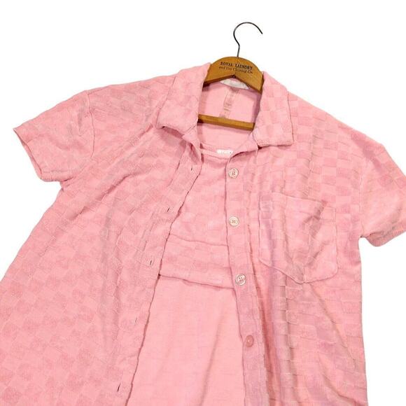 Talulah Terry Knit Top and Bra Set Size S Pink Check Short Sleeve PJs Loungewear - Picture 2 of 5